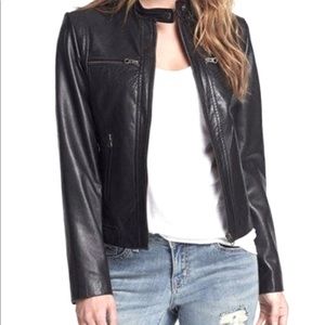 Bernardo Tab Collar Leather Jacket